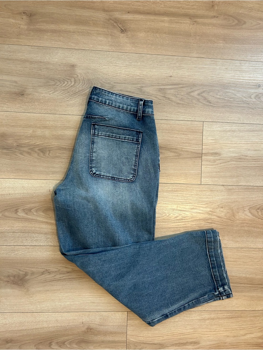 Flamingals Blue Denim Barrel Leg Jeans Cropped Ankle Split Hem Size M
